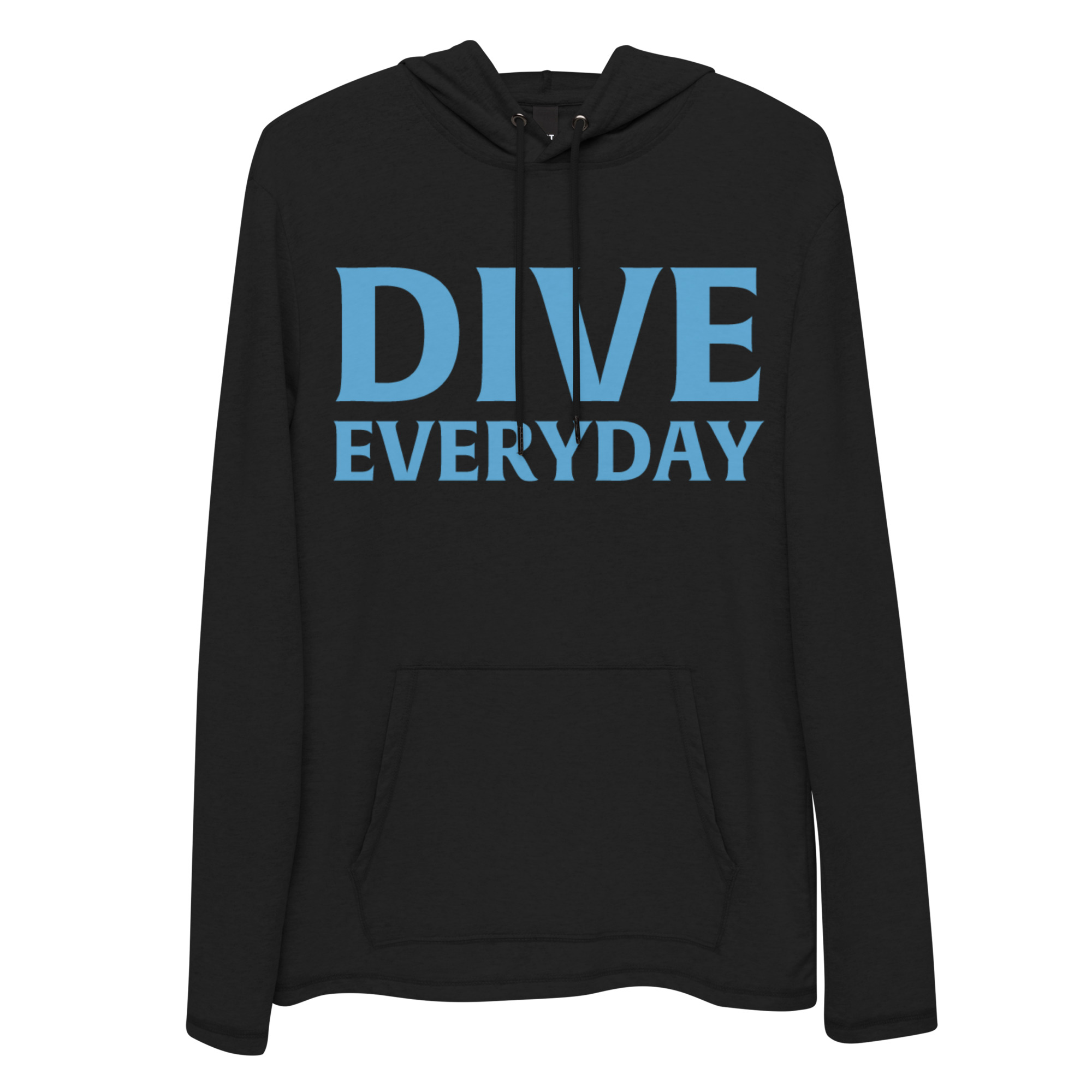 Black hoodie with blue Dive Everyday logo on the front